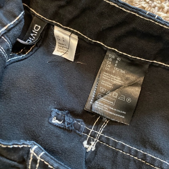 H&M Divided Black Pants White Contrast Stitch Womens Size 8 Twill Goth Punk - Picture 6 of 7